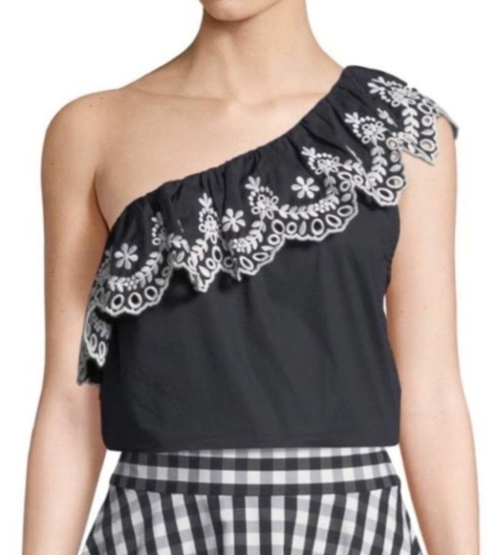 Kate Spade One Shoulder Floral Embroidery Top, Size L